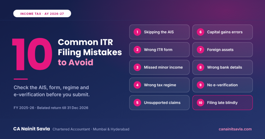 10 Common Mistakes to Avoid When Filing ITR for AY 2026–27